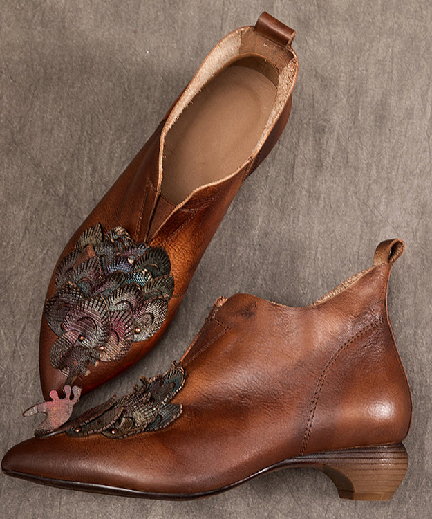 Retro Brown Cowhide Leather Splicing Shelsea Boots
