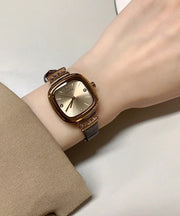 Retro Brown Leather Zircon Tempered Glass Watch