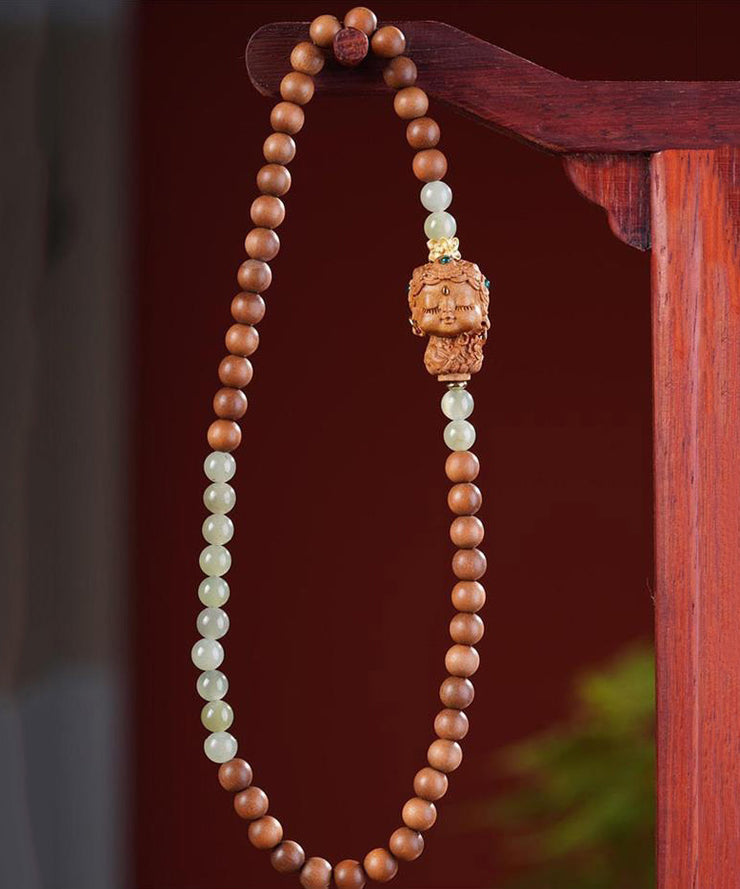 Retro Brown Overgold Jade Sandalwood Beading Bracelet