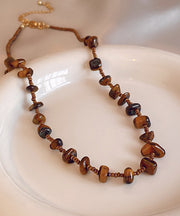 Retro Chocolate Alloy Tiger Eye Stone Beading Gratuated Bead Necklace