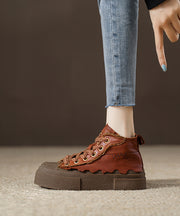 Retro Chocolate Lace Up Platform Flat Shoes For Women