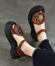 Retro Chocolate Platform Cowhide Leather Fitted Splicing Sandals