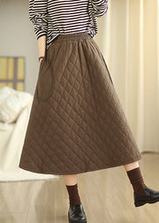 Retro Coffee Pockets Elastic Waist Fine Cotton Filled Skirt Winter