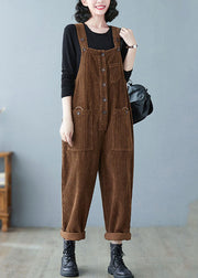 Retro Coffee Pockets Thick Corduroy Jumpsuit Fall