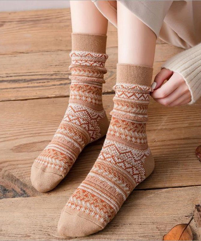 Retro Coffee Print Thick Cotton Crew Socks