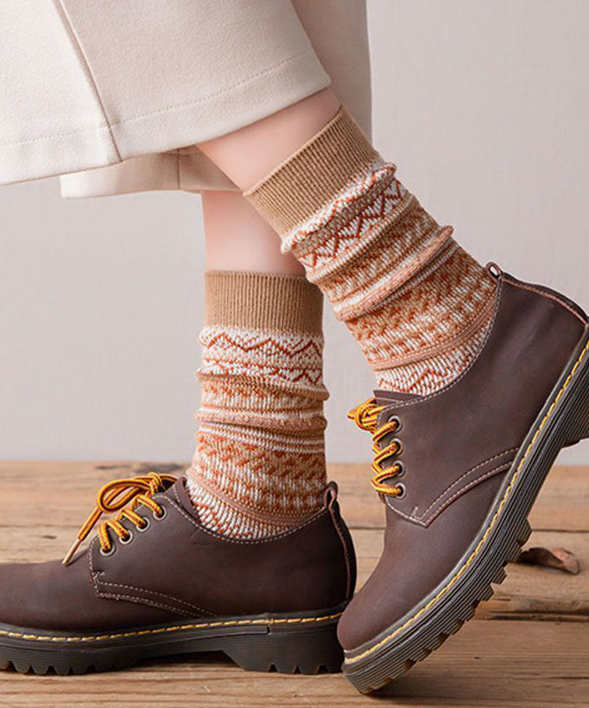 Retro Coffee Print Thick Cotton Crew Socks