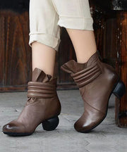 Retro Coffee Sheepskin Zippered Splicing Chunky Boots