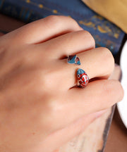 Retro Colorblock Open Sterling Silver Cloisonne Brocaded Carp Rings