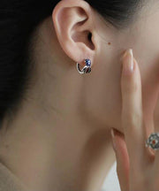Retro Colorblock Sterling Silver Enamel Koi Carp Hoop Earrings