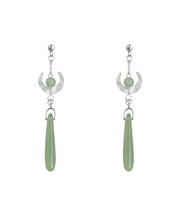 Retro Cyan Sterling Silver Alloy Jade Moon Drop Earrings