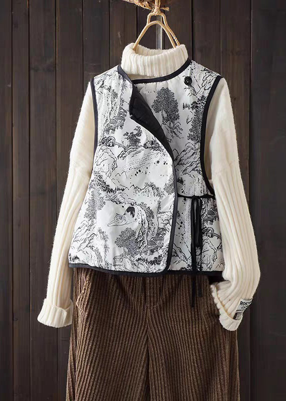 Retro Double-Sided Lace Up Ink Painting Vest Spring