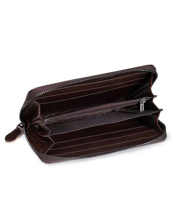 Retro Embossed Durable Calf Leather Zipper Wallet Purse