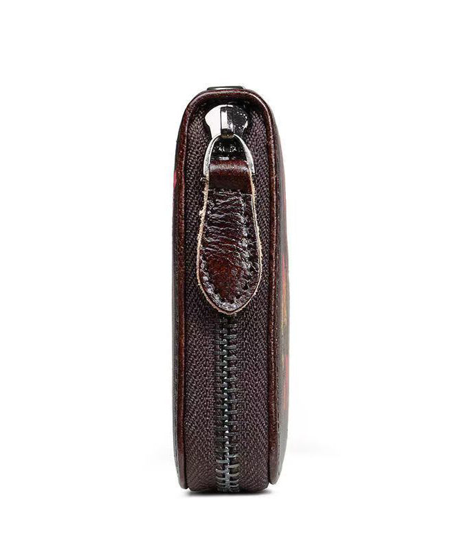 Retro Embossed Durable Calf Leather Zipper Wallet Purse