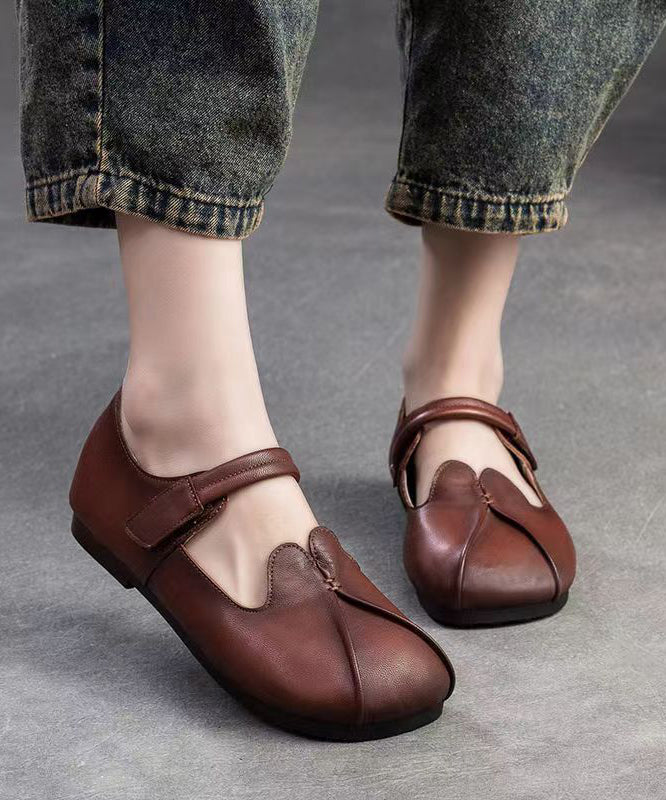 Retro Ethnic Style Brown Sheepskin Soft Soled Flats Shoes