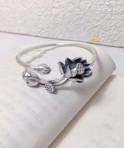 Retro Fashion Silk Sterling Silver Lotus Cuff