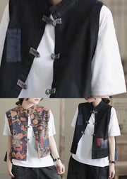 Retro Floral Colour Stand Collar Print Button low high design Waistcoat Sleeveless