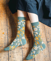 Retro Flowre Print Warm Cotton Crew Socks