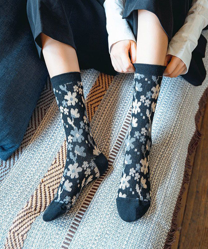 Retro Flowre Print Warm Cotton Crew Socks