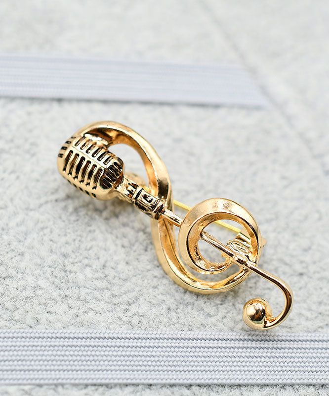 Retro Gold Alloy Microphone Musical Note Brooches