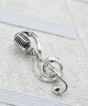 Retro Gold Alloy Microphone Musical Note Brooches