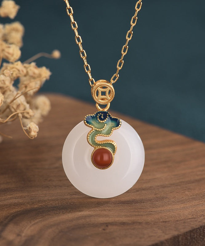 Retro Gold Ancient Gold Jade Ping Buckle Pendant Necklace