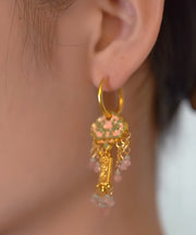 Retro Gold Copper Drip Glaze Enamel Ruyi Tassel Drop Earrings