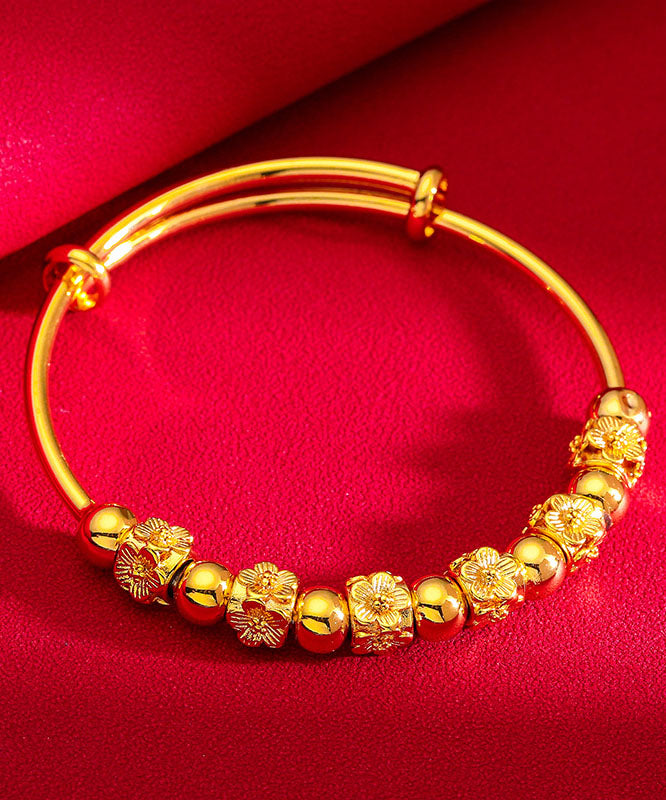 Retro Gold Copper Overgild Plum Blossom Bangle