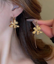 Retro Gold Metal Alloy Floral Hoop Earrings