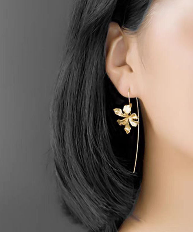 Retro Gold Metal Alloy Floral Hoop Earrings