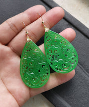 Retro Gold Sterling Silver Overgild Tocantins Jade Hollow Out Drop Earrings