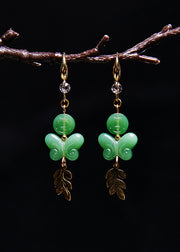 Retro Green Butterfly Jade Zircon Drop Earrings