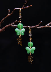 Retro Green Butterfly Jade Zircon Drop Earrings