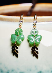 Retro Green Butterfly Jade Zircon Drop Earrings