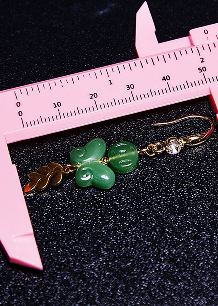 Retro Green Butterfly Jade Zircon Drop Earrings