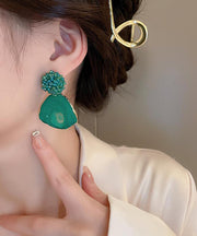 Retro Green Copper Acrylic Rice Beads Drop Earrings