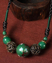 Retro Green Copper Coloured Glaze Gem Stone Necklace