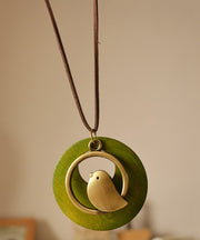 Retro Green Cotton Fabric Little Bird Pendant Necklace