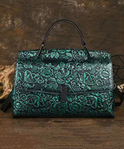 Retro Green Embossed Calf Leather Messenger Bag