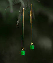 Retro Green Gold Plated Jade Drop Earrings