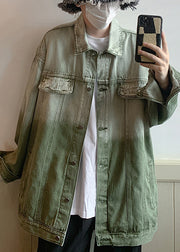 Retro Green Gradient Color Letter Denim Men Coat Spring