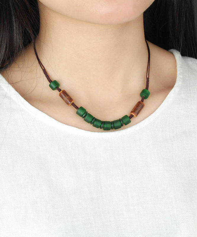 Retro Green Hand Woven Coloured Glaze Graduated Bead Necklace
