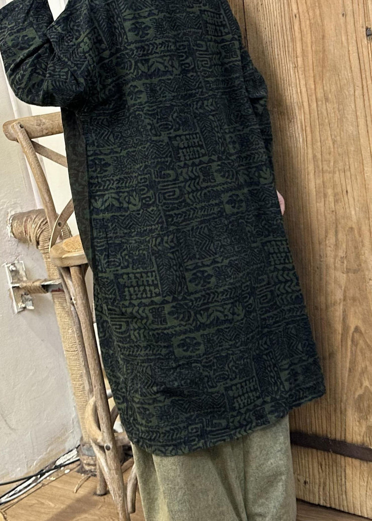 Retro Green Patchwork Print Long Dress Long Sleeve