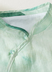 Retro Green Print Button Maxi Dresses Summer