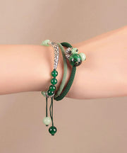 Retro Green Sterling Silver Jade Green Agate Tiger's Eye Charm Bracelet