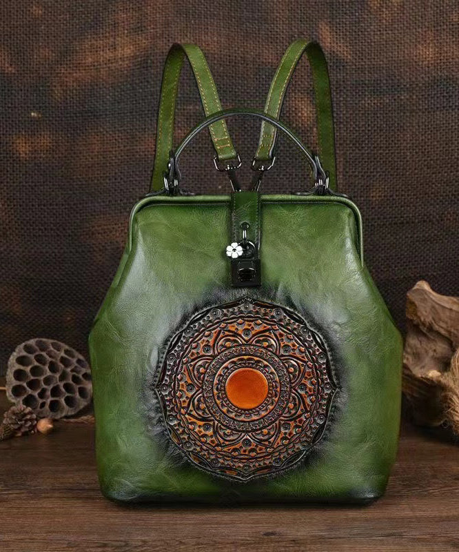 Retro Green Three Dimensional Carved Totem Handmade Backpack