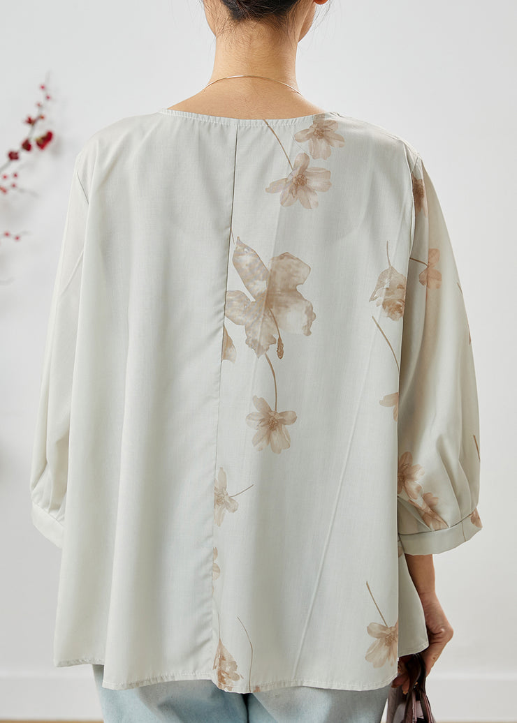 Retro Grey Embroidered Chinese Button Linen Top Summer