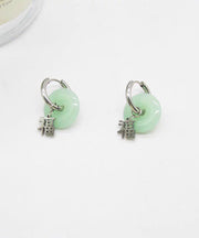 Retro Light Green Copper Jade Graphic Circle Hoop Earrings