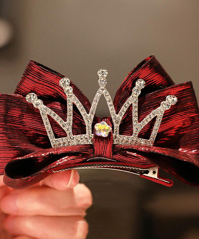 Retro Mulberry Alloy Zircon Crown Sequins Bow Girls Hairpin