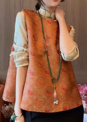 Retro New Chinese Style Orange Printed Vest Top Sleeveless