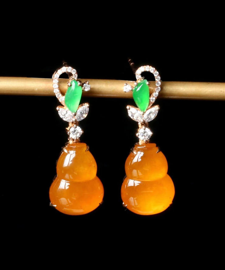 Retro Orange Sterling Silver Overgild Chalcedony Gourd Drop Earrings